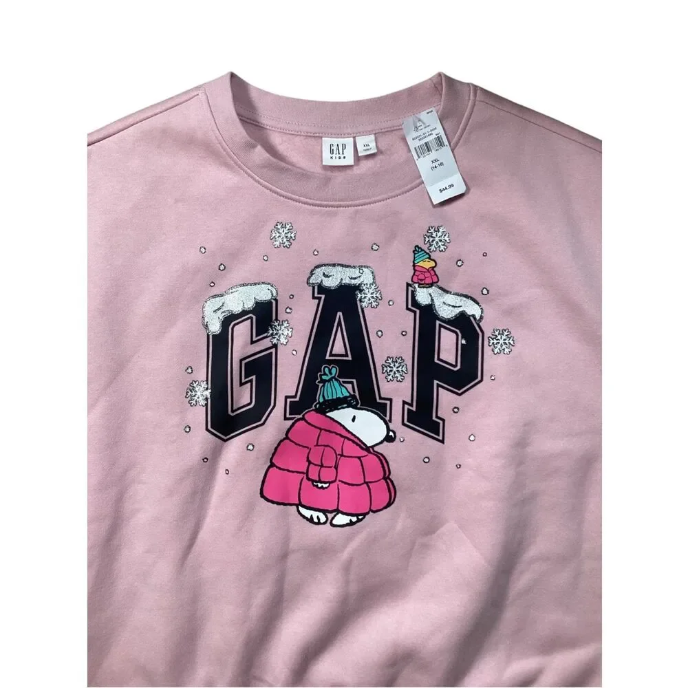 Gap Kids Peanuts Snoopy Holiday Sweatshirt XXL 14–16 NWT Winter Pink GAP